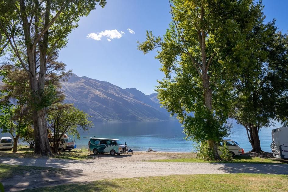 Campervan by Kingston Lake near Queenstown New Zealand
