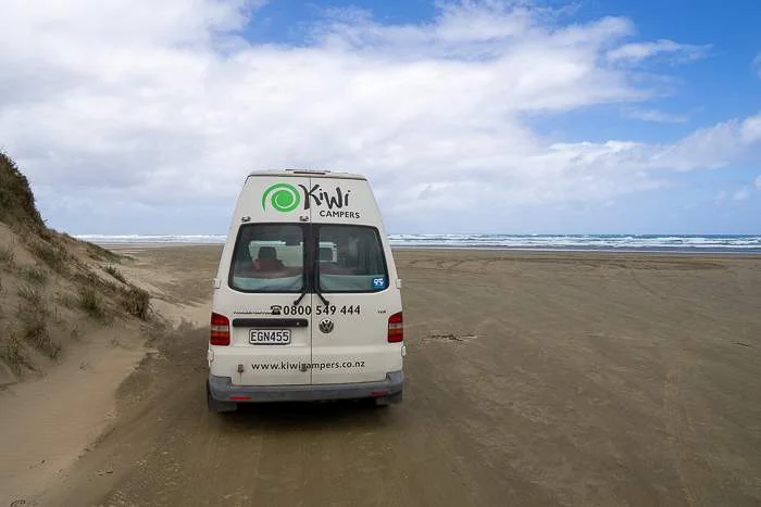 A campervan on 90 mile beach, campervanning New Zealand