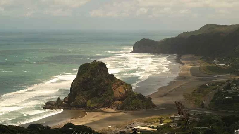 The black sand of Piha beach near Auckland