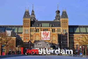 The I Amsterdam sign out the front of the Rijks Museum in Amsterdam - prices in Amsterdam